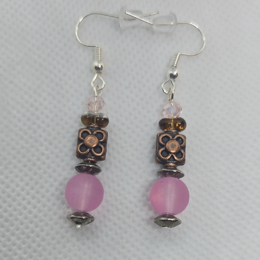 Chic Pink and Bronze Floral Earrings